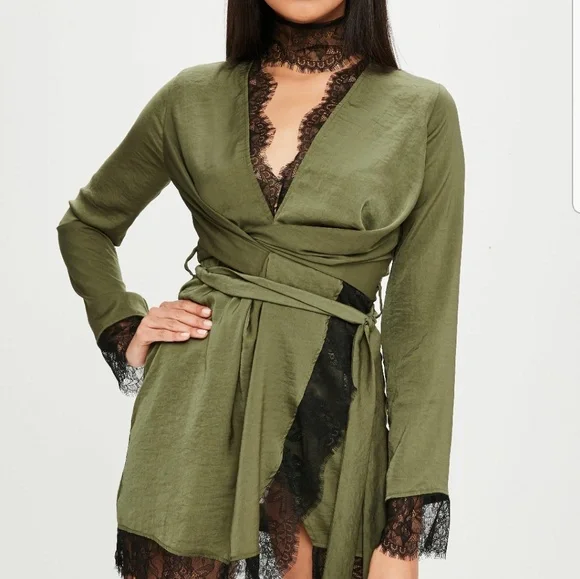 missguided green wrap dress Short sleeve wrap midi dress